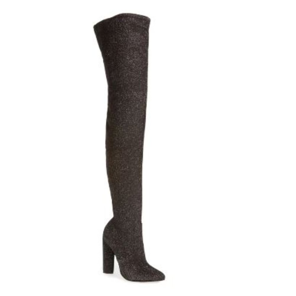 "Crystals" Steve Madden Stretch Metallic Sparkle Thigh-High Boots - size 5.5